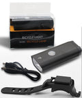 Black 400-lumen bicycle front light kit on white