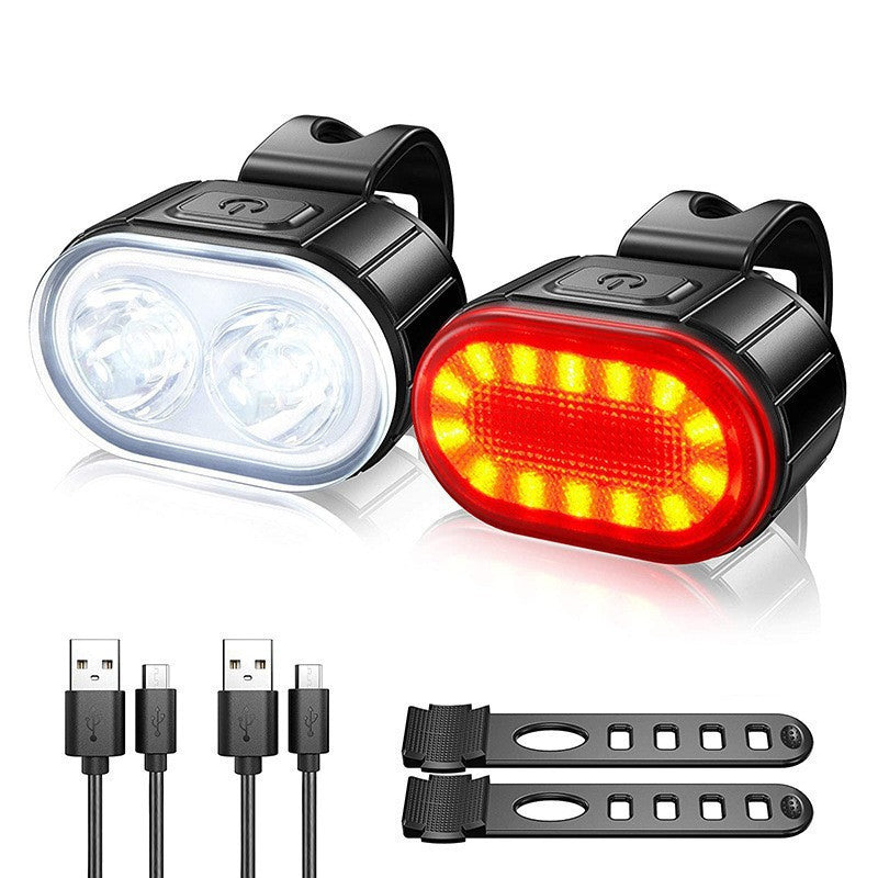 Q3 rechargeable white front light and red rear light set on white
