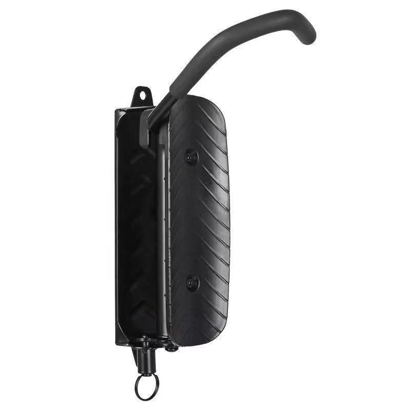 Black swiveling vertical wall bicycle rack on white