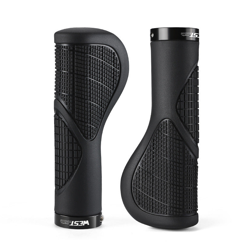 Black standard ergonomic bicycle grip pair on white