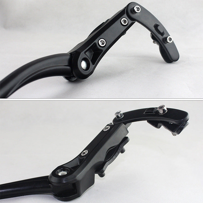 Close-up views of the dual-mount adjustable bicycle kickstand and its adjustment mechanism