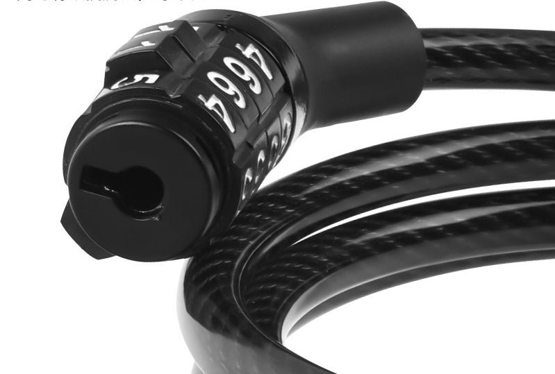 Close-up view of the four-digit bicycle cable lock head