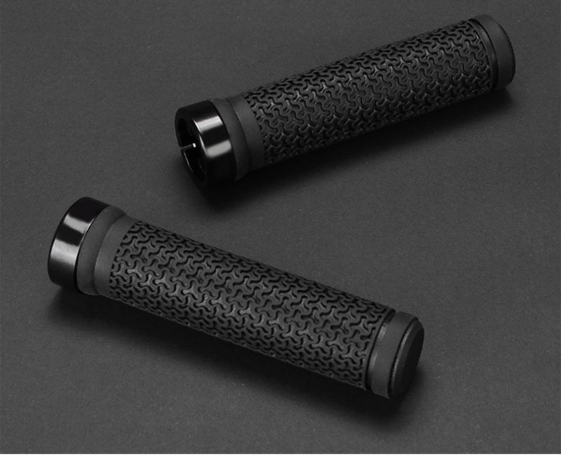 Angled view of the textured black locking bicycle grips
