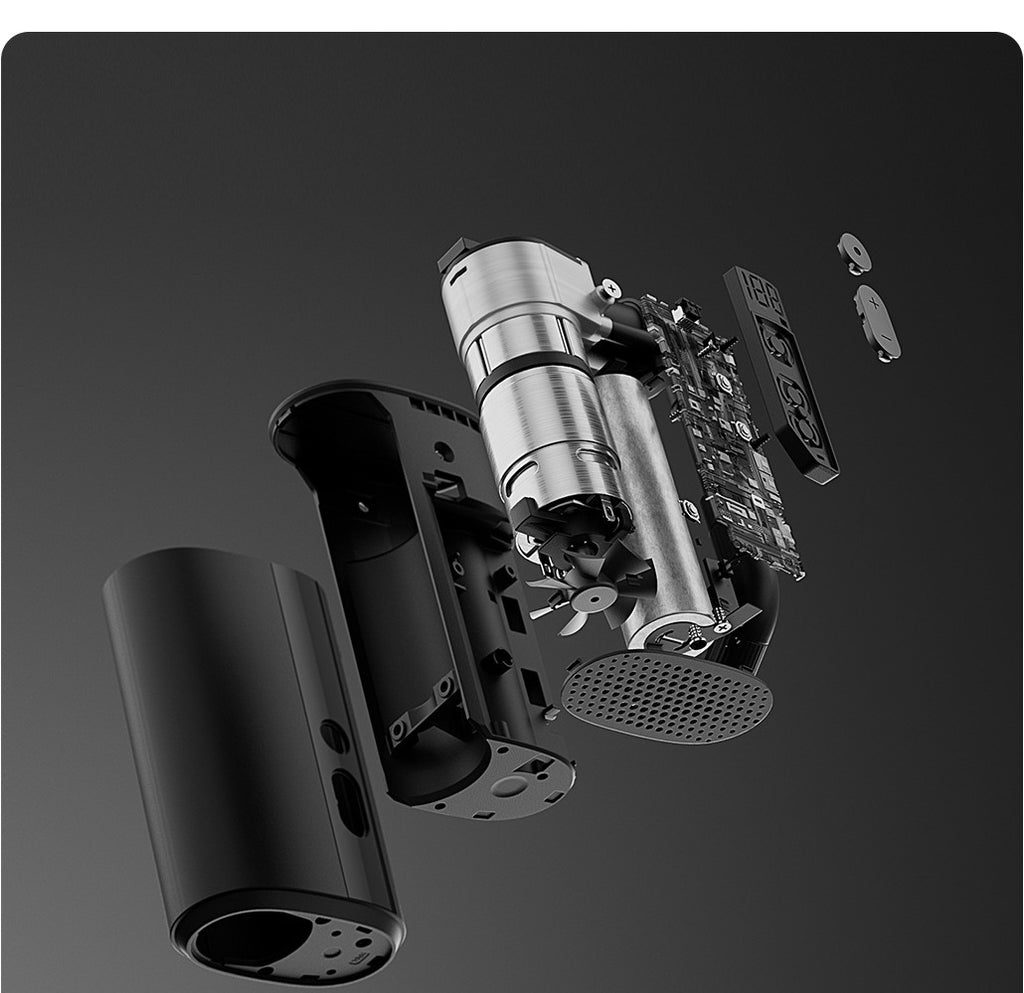 Internal motor and pump components shown in an exploded view