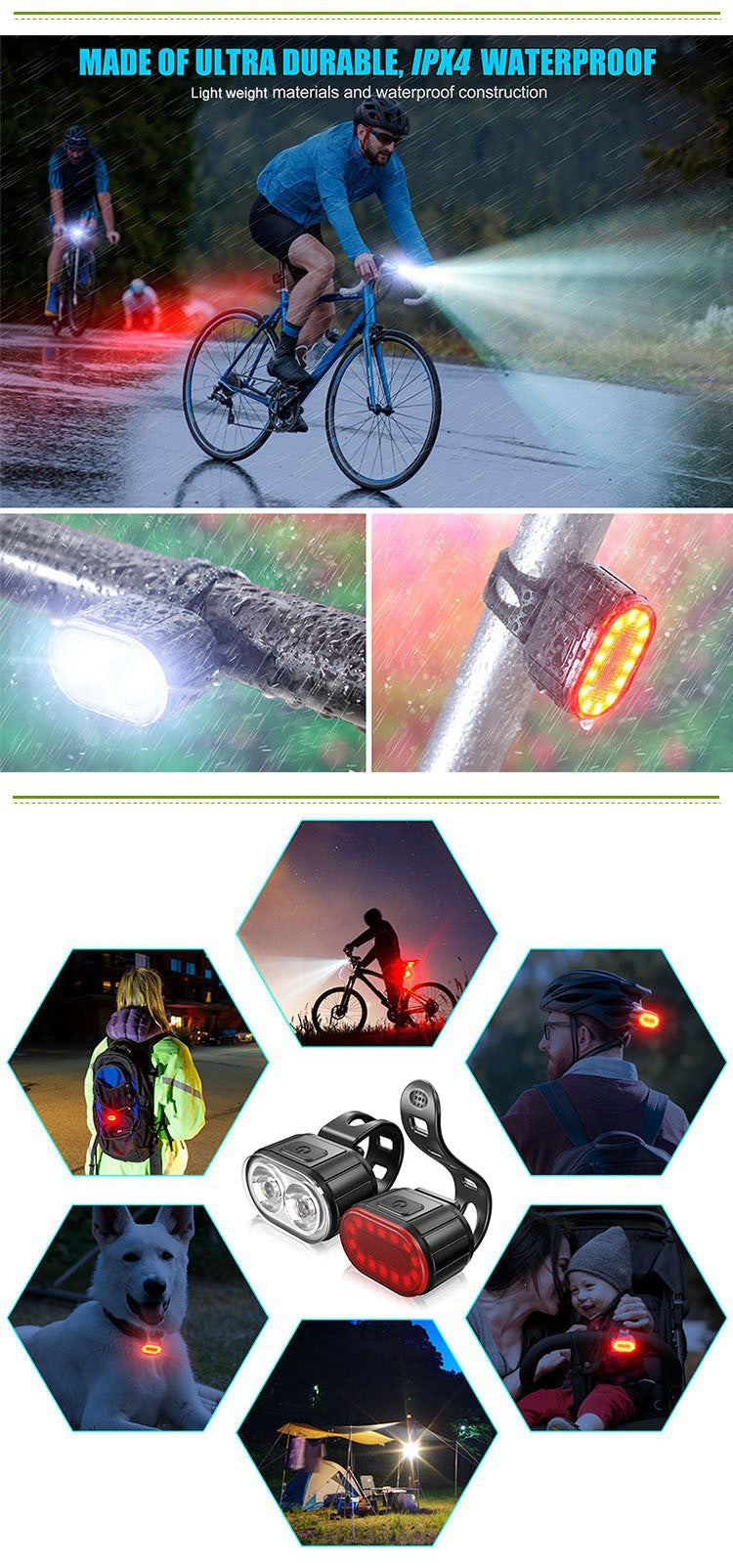 Q3 front and rear lights used during outdoor riding