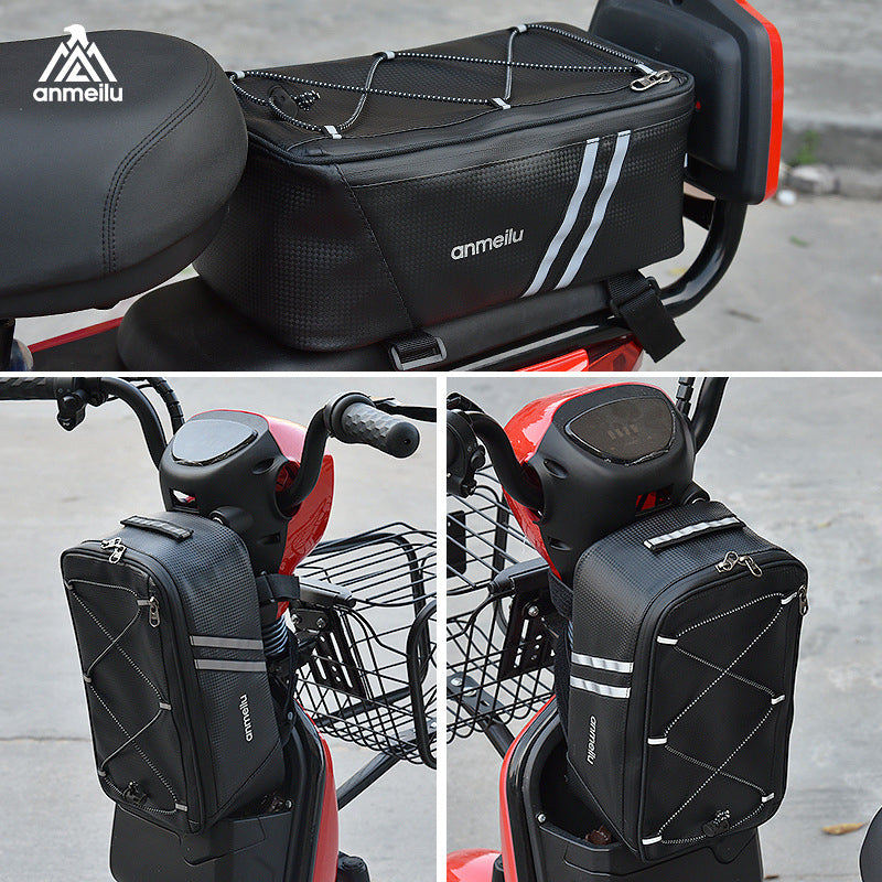 Black 8-liter bag installed on a bicycle rear rack