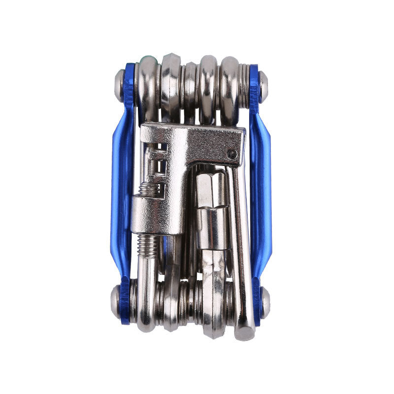 Blue compact bicycle multi-tool on white