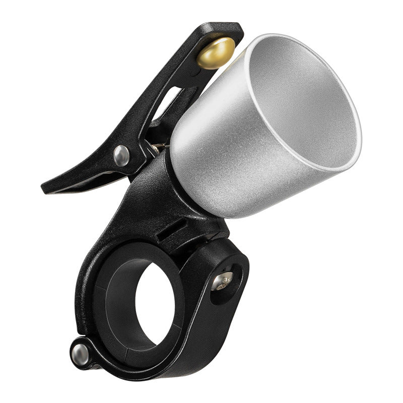 Silver compact handlebar bicycle bell on white