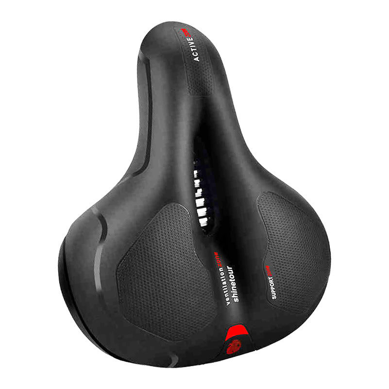 Red-accent spring comfort bicycle saddle on white