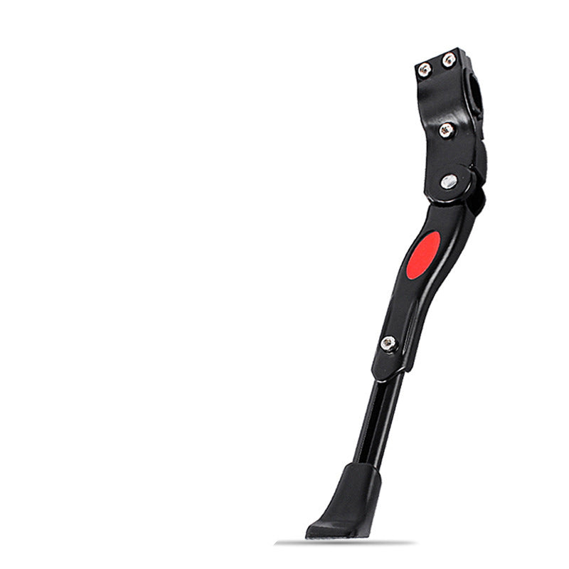 Adjustable three-bolt aluminum bicycle kickstand on a white background
