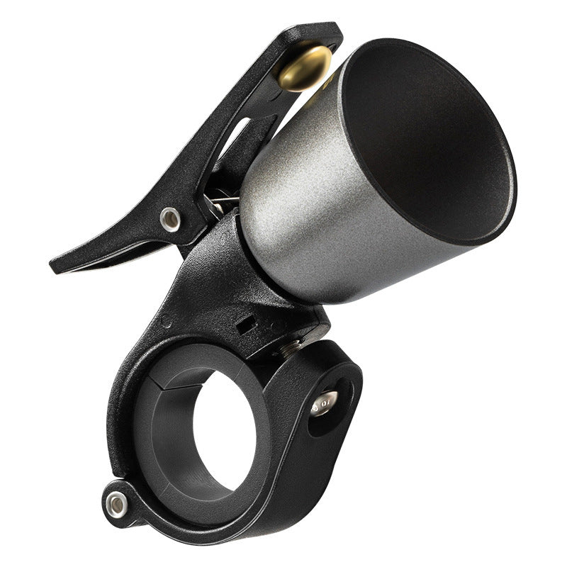 Titanium-tone compact handlebar bicycle bell on white
