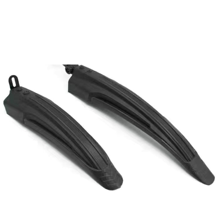 Black front and rear bicycle fender pair on white