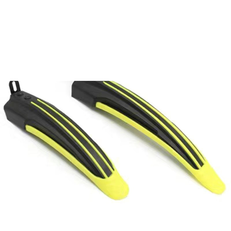 Yellow front and rear bicycle fender pair on white
