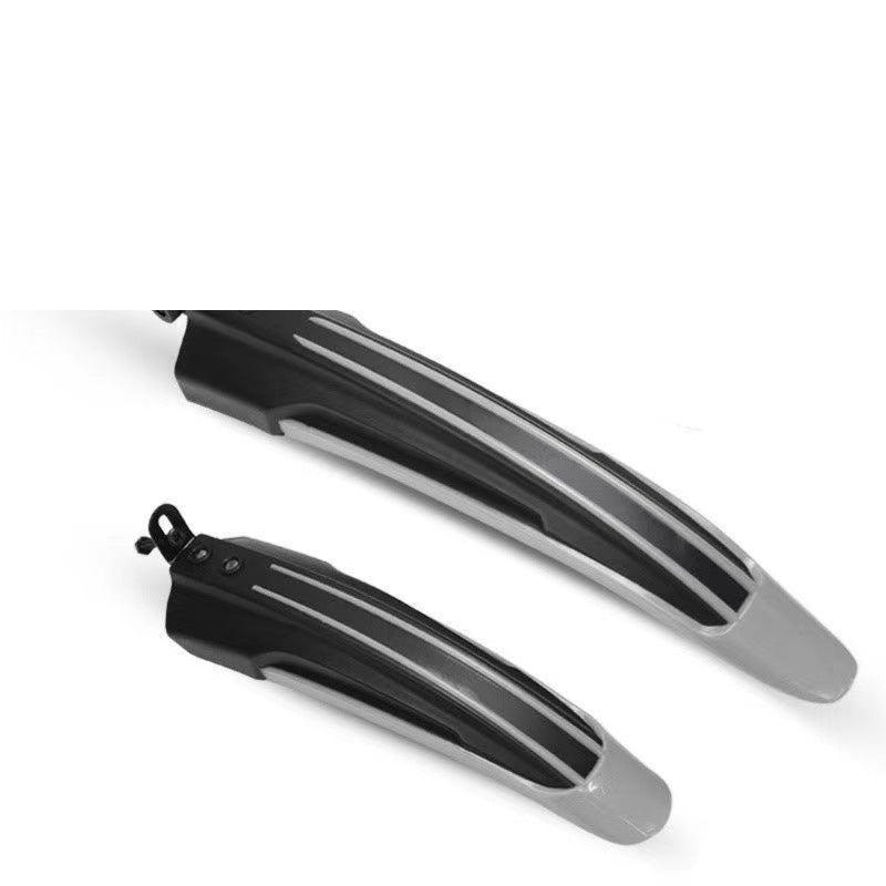 Gray front and rear bicycle fender pair on white